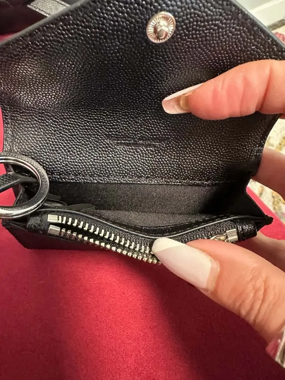 Rebecca Minkoff Black Pebbled Leather Key Ring Wallet with Flap